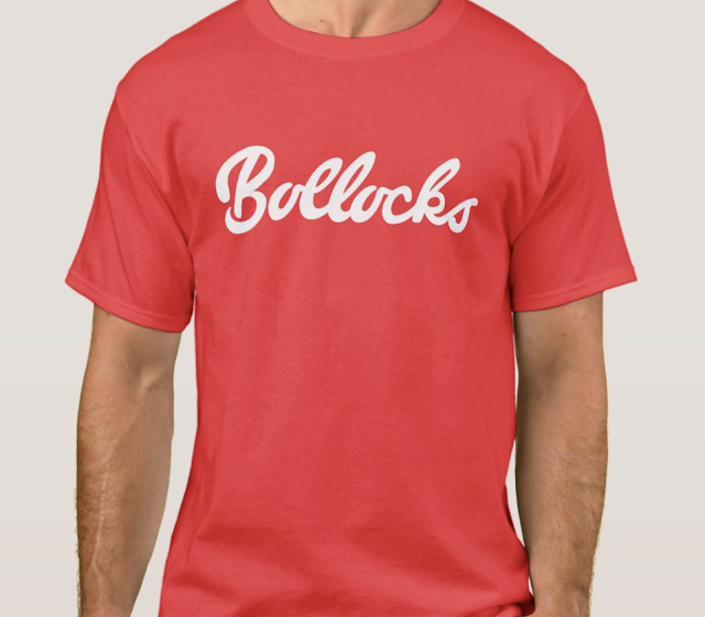 Bollocks parody t-shirt with white text.