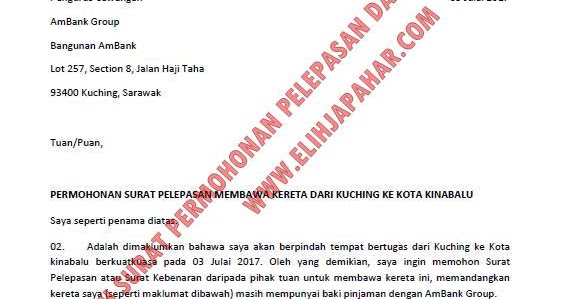 Contoh Surat Rasmi Permohonan Geran Kereta - Kuora b