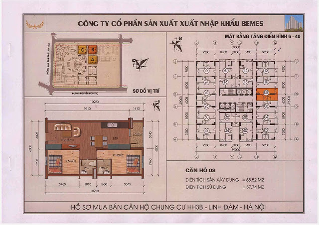 Mặt Bằng căn hộ 08 chung cư hh3b linh đàm