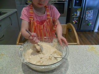 Mixing the batter for the cupcake recipe