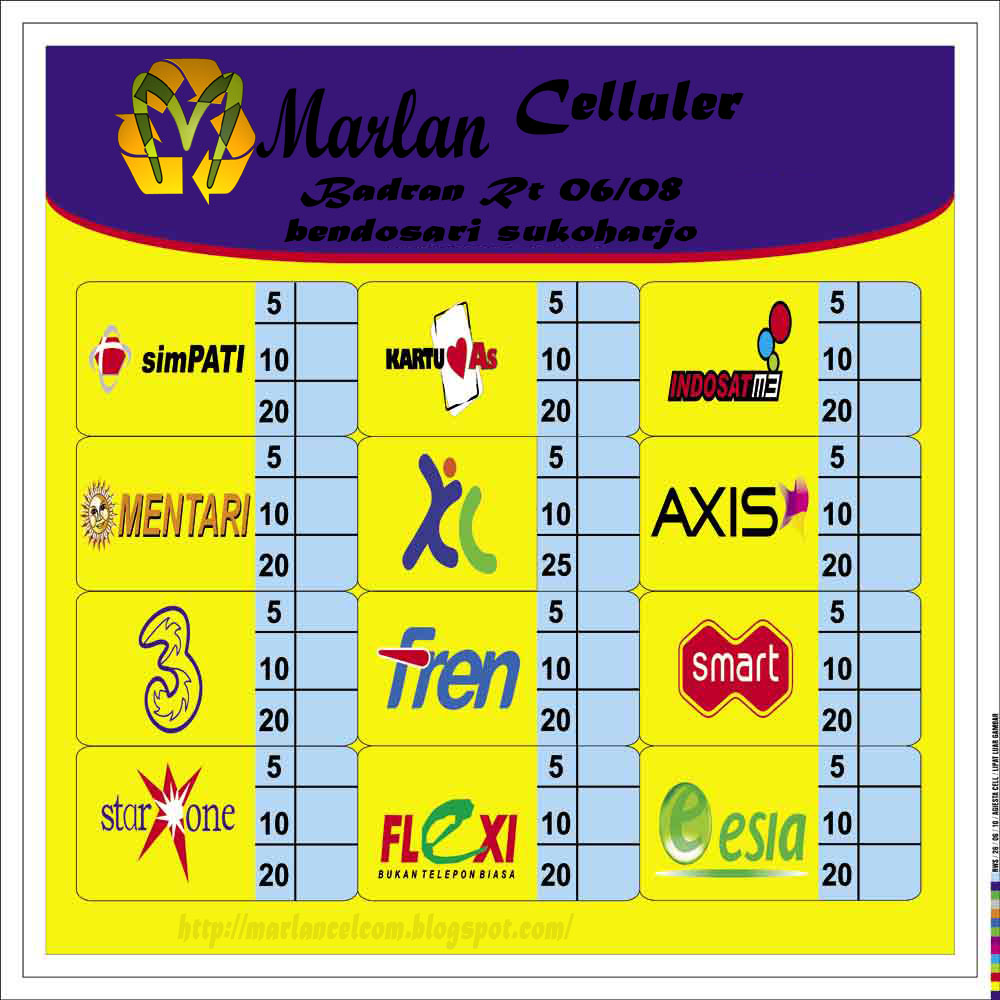 Marlan Celluler: Contoh Papan Pulsa/ Spanduk Pulsa/Papan 