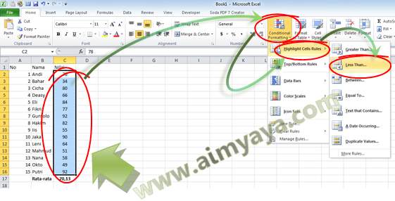  Gambar: Memilih Conditional Formatting  dengan aturan Less Than