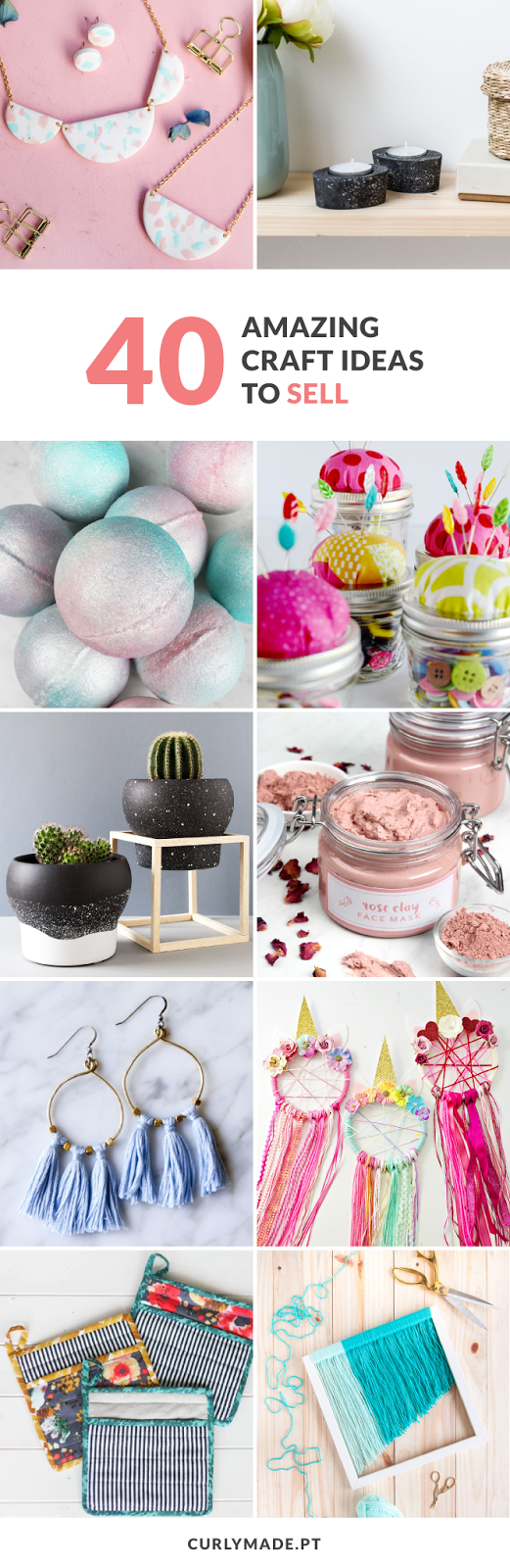 A round-up of 40 DIY Craft ideas to sell on etsy or at craft fairs including Jewelry, Sewing Projects, Decor, Beauty Products, and Items for Kids  #diy #crafts #sell #etsy #ideas #curlymade