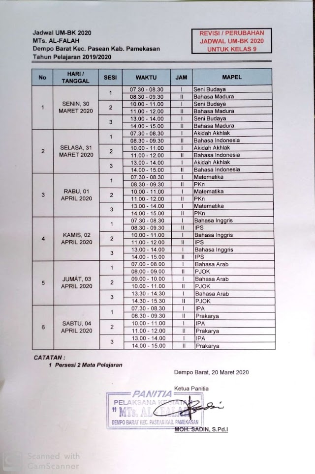 Revisi Jadwal UMBK 