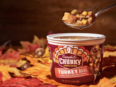 A bowl of Campbell's Chunky Thanksgiving Turkey Soup.