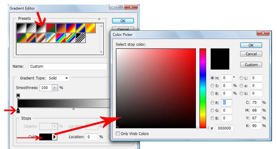 color selection for Gradient fill 