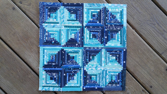 Teal mini swap quilt - aqua and navy mini log cabin quilt