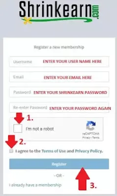 Shrinkearn Signup page