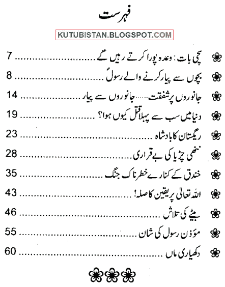 Contents of Nanni Chirya Ki Be Qarari Urdu Book