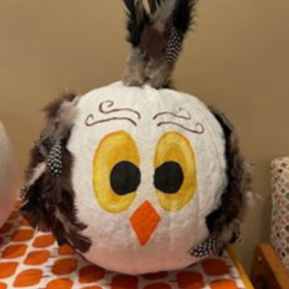 Photo of pumpkin decorated as a owl