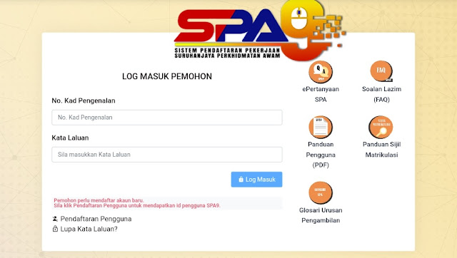 Cara Log Masuk SPA9 2024 Online Permohonan Kerja Kerajaan