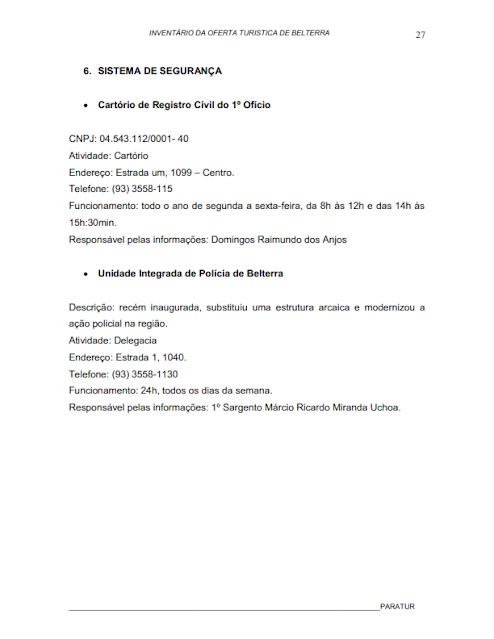 INVENTÁRIO DA OFERTA TURISTICA DE BELTERRA - 2007 -  Belterra - Pará - Brasil