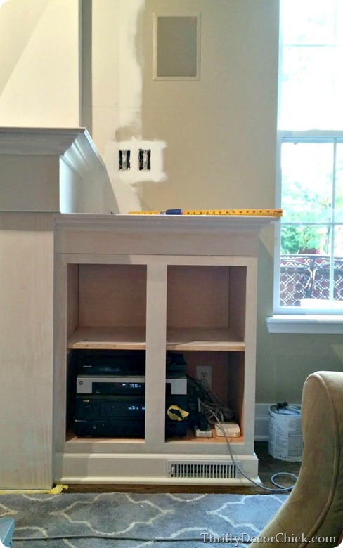 short built ins by fireplace