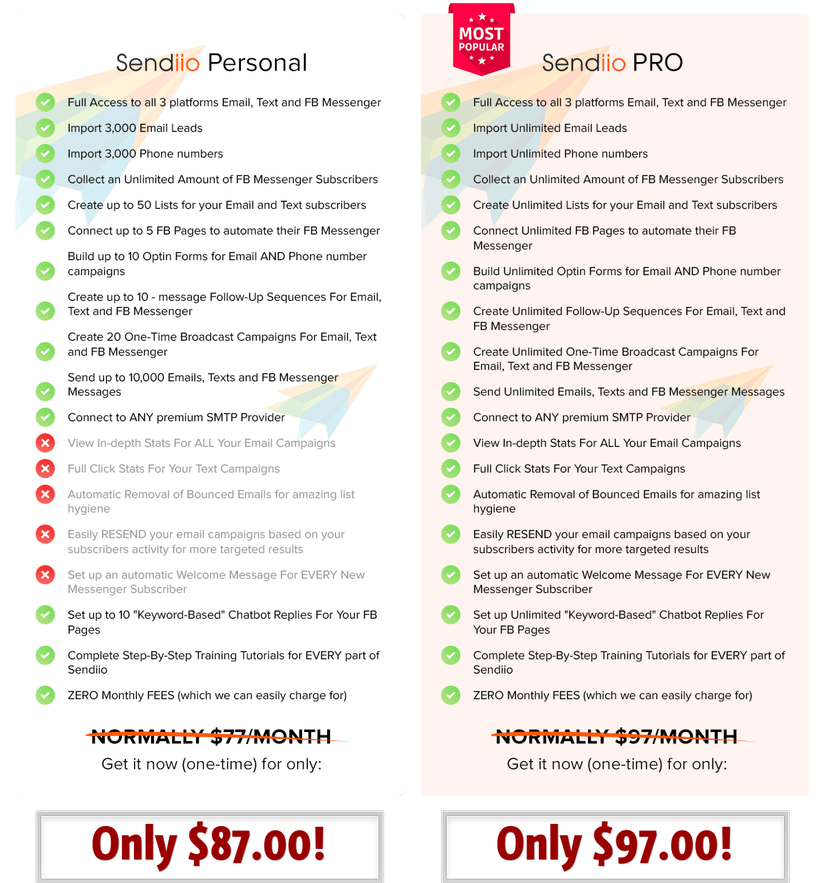 Sendiio 2.0 Pricing plan