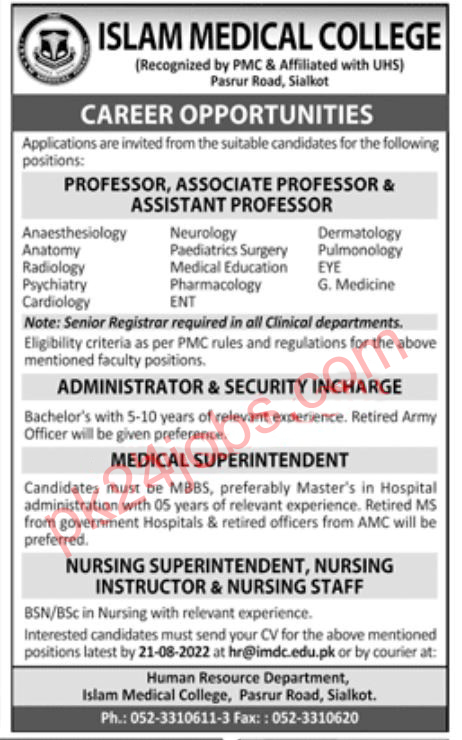 Medical College Jobs 2022 – Government Jobs 2022