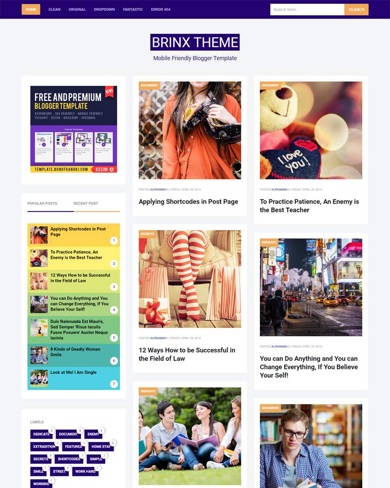 Brinx - Mobile Friendly and Fully Responsive Blogger Template