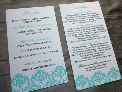 Marisa Jon's Tiffany Blue Damask Wedding Invitations