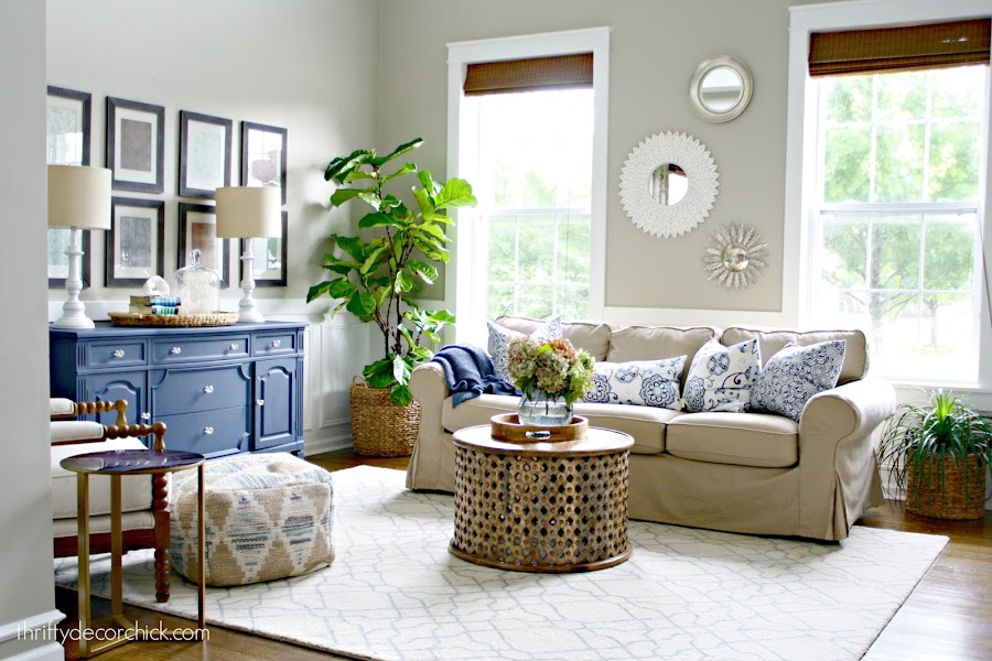 Slipcovered sofa in neutral color