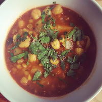 A hearty veggie stew with squash and chickpeas