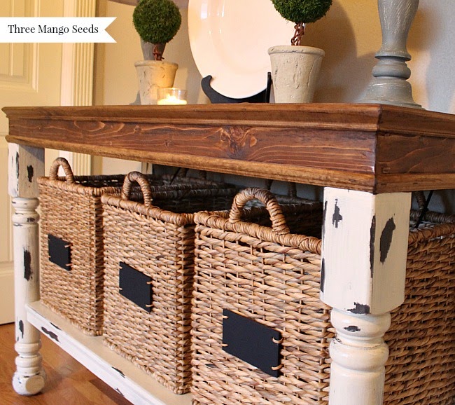 laundry room table with baskets