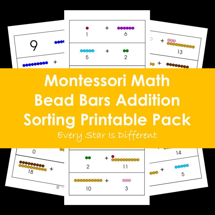 Montessori Math Bead Bars Addition Sorting Printable Pack