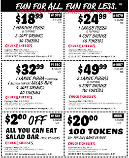 free Chuck E Cheese coupons december 2016