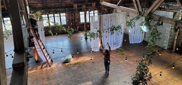 Mirror Ball w/ Motor and Spot Light suspended at The Greenpoint Loft