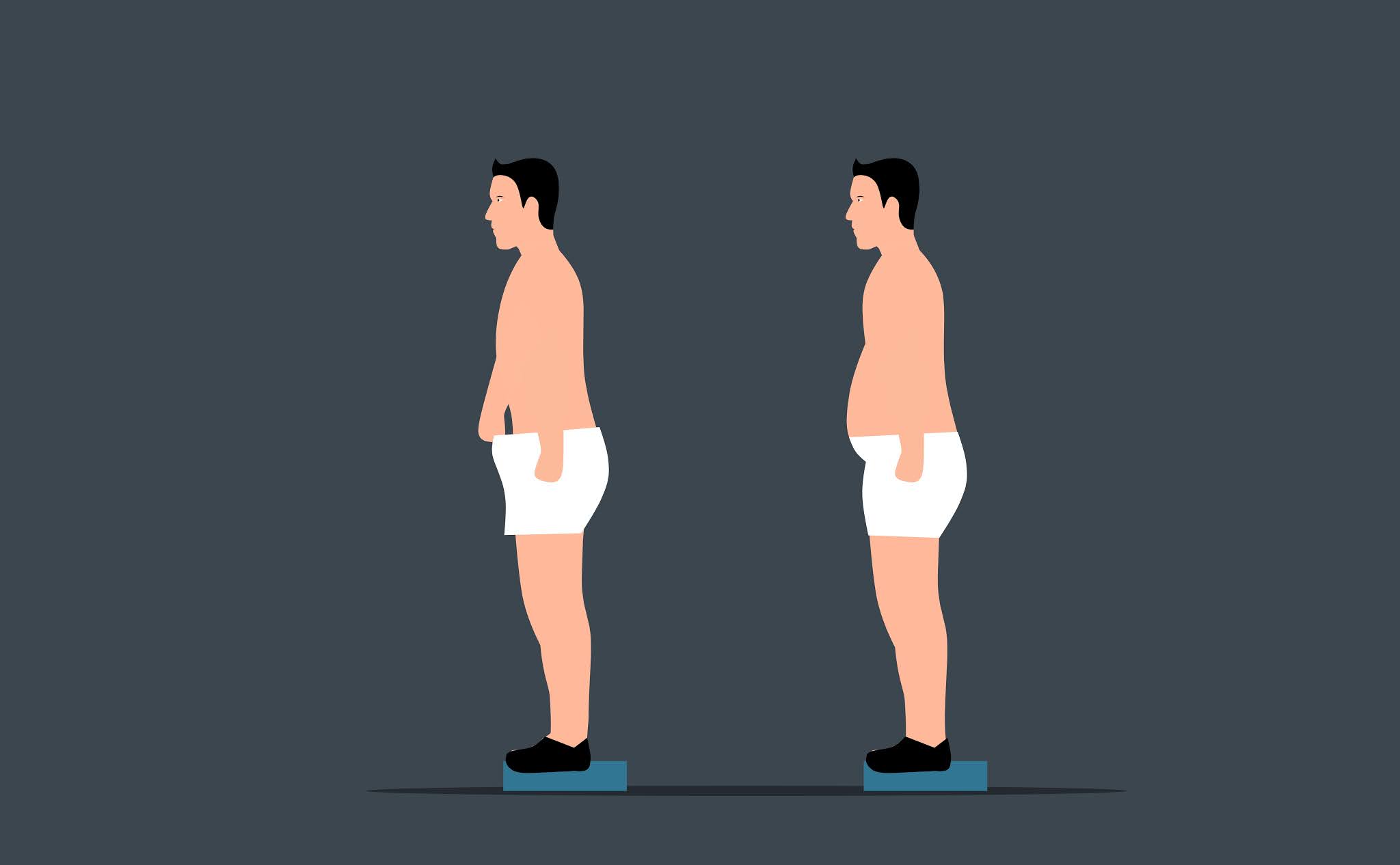 Illustration of man before and after diet and weight lose