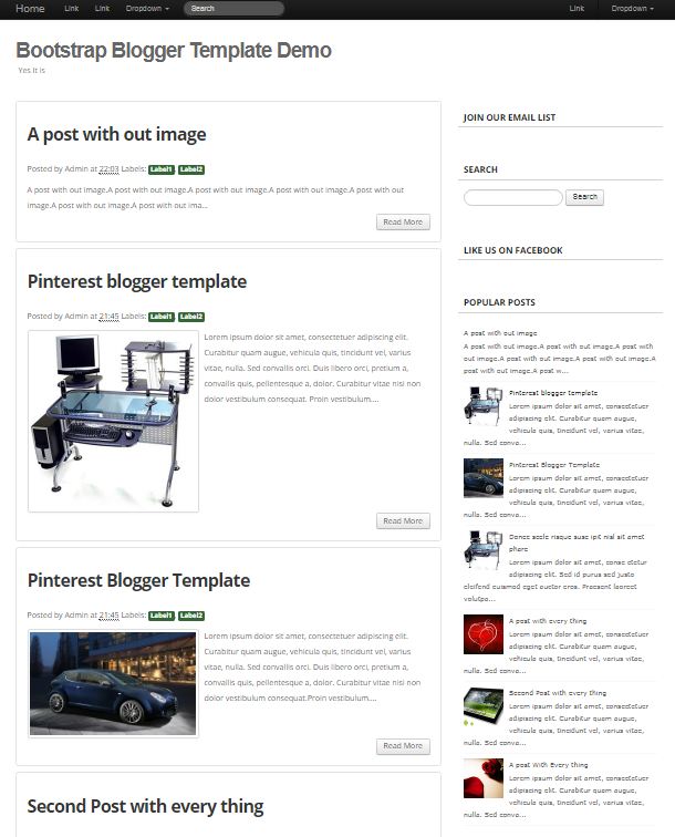 Black color top nav sajian and footer credit area also black color Bootstrap Blogger Template Free Download