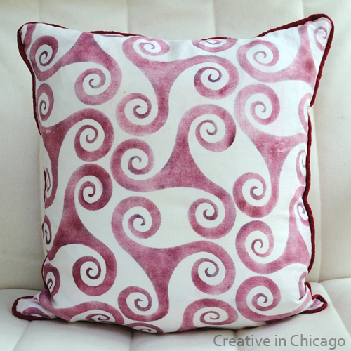 stenciled fabric pillow