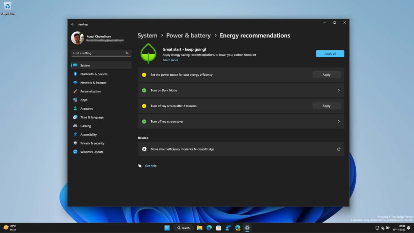 Windows 11 will soon offer you Energy Recommendations