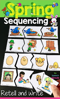 Sequencing picture puzzles for spring speech therapy