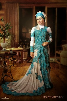 Baju Pengantin Hijab Modern Warna Tosca