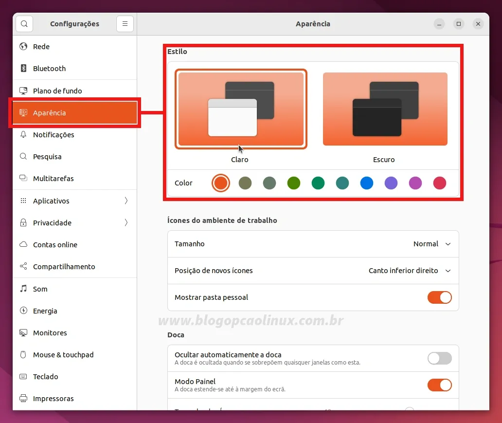 Alternando entre o tema claro e escuro no Ubuntu 22.04 LTS