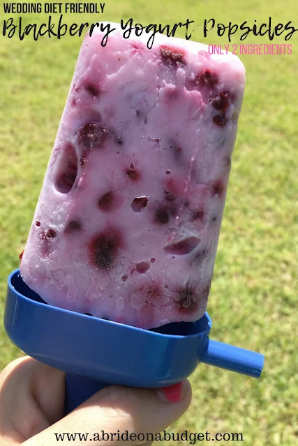 If you're looking for a delicious wedding diet friendly treat, check out these Blackberry Yogurt Popsicles from www.abrideonabudget.com. They're only 2 Ingredients!