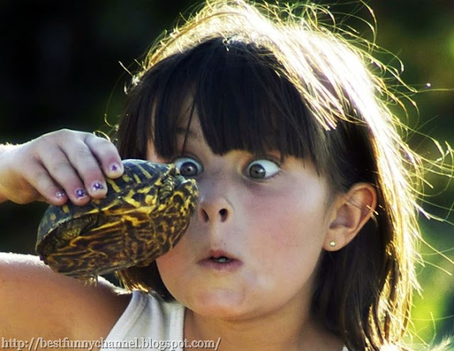 Funny girl and turtle.