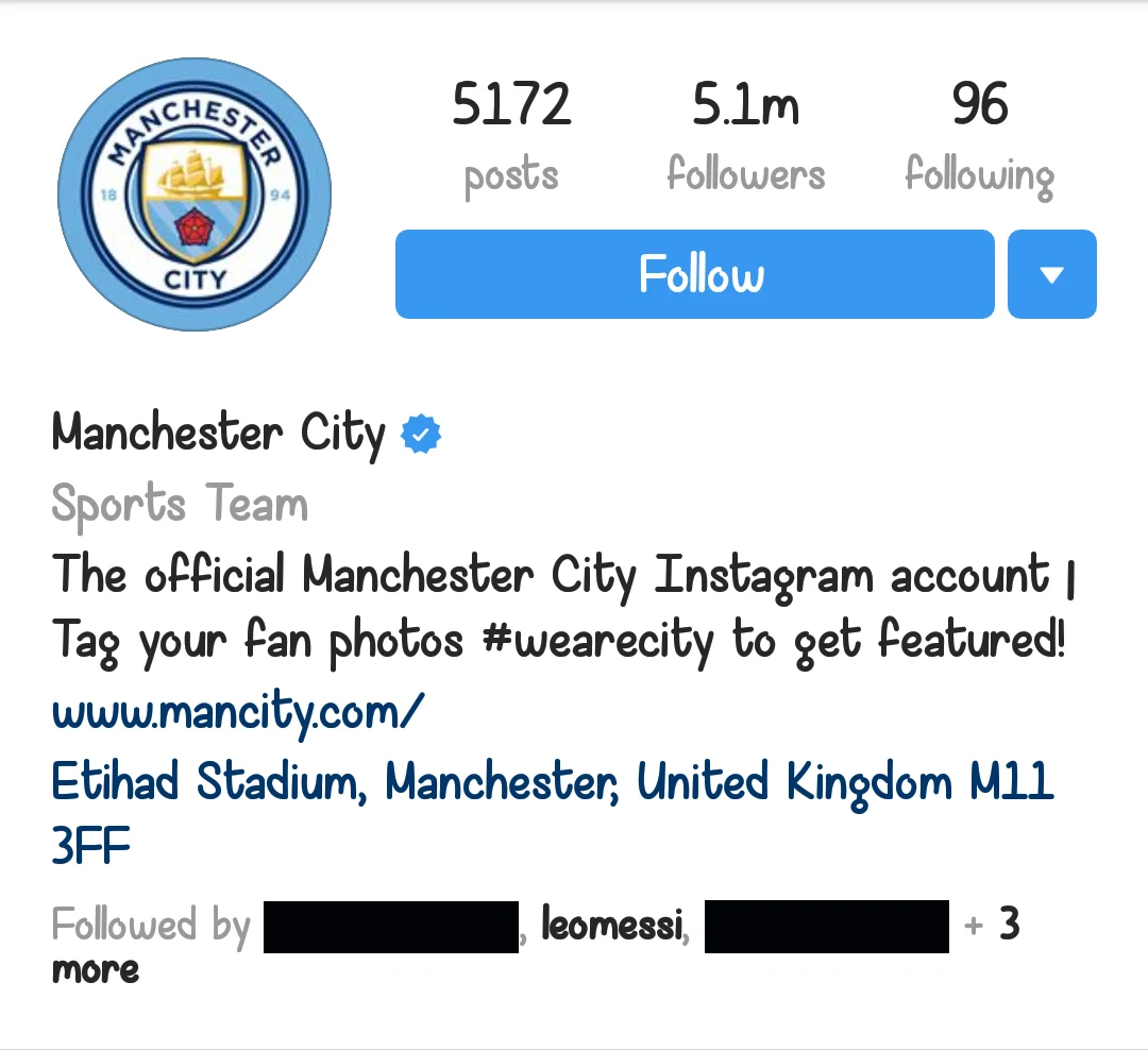 Lionel Messi is following Manchester City on Instagram