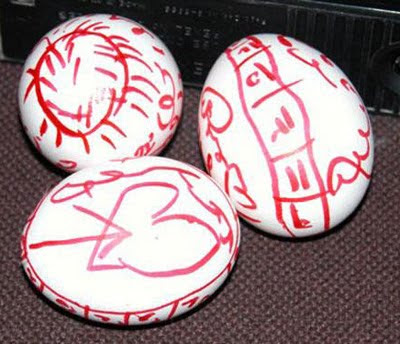 Eggs with mystical writing.