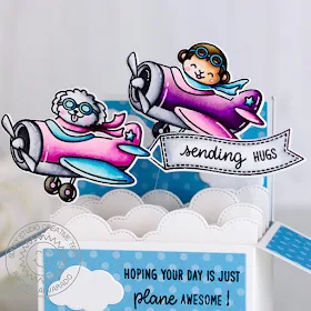 Sunny Studio Stamps: Plane Awesome Fluffy Clouds Border Dies Sending Hugs Card by Rachel Alvarado