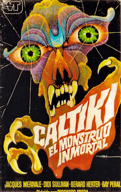 CALTIKI EL MONSTRUO INMORTAL. España. Carátula de video. Autor: Macario Gómez "Mac". Editora: Videotechnics. CALTIKI, EL MONSTRUO INMORTAL. Caltiki, il mostro immortale. 1959. Italia, Estados Unidos. Dirección: Riccardo Freda (como Robert Hamton), Mario Bava (sin acreditar). Reparto: John Merivale, Didi Perego, Gérard Herter, Daniela Rocca, Giacomo Rossi-Stuart, Daniele Vargas.