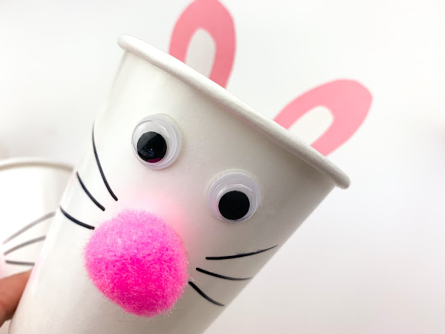 close up of bunny face on treat cup.