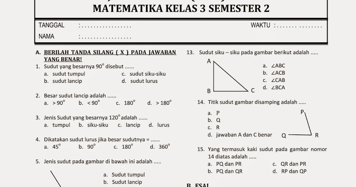 Download Ujian Akhir Bab Matematika Kelas 3 Semester 2 Rief Awa
