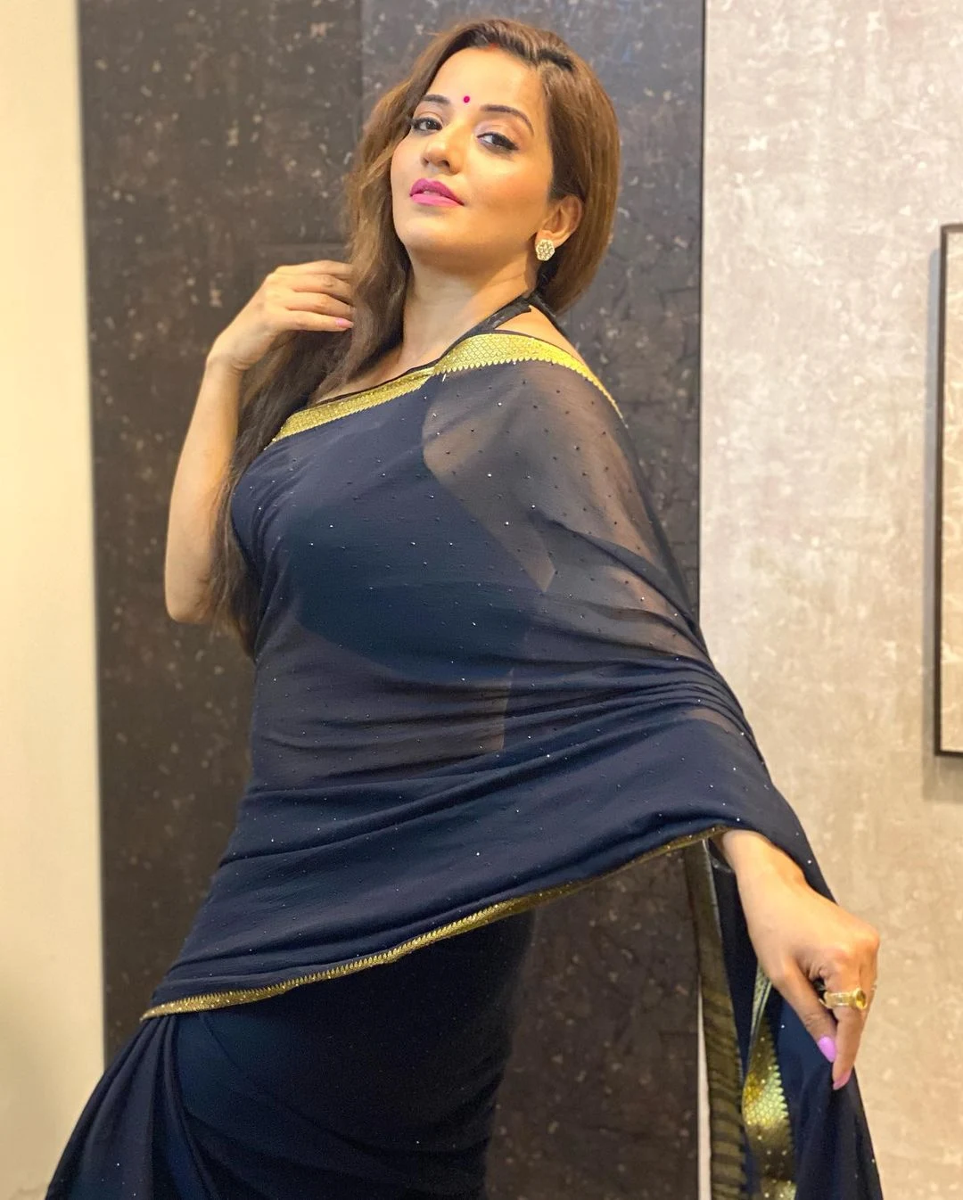 Monalisa aka Antara Biswas Lates Blue Saree Collection