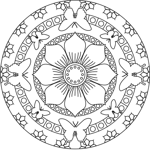 Download And Print Flower Butterfly Mandala Coloring Pages
