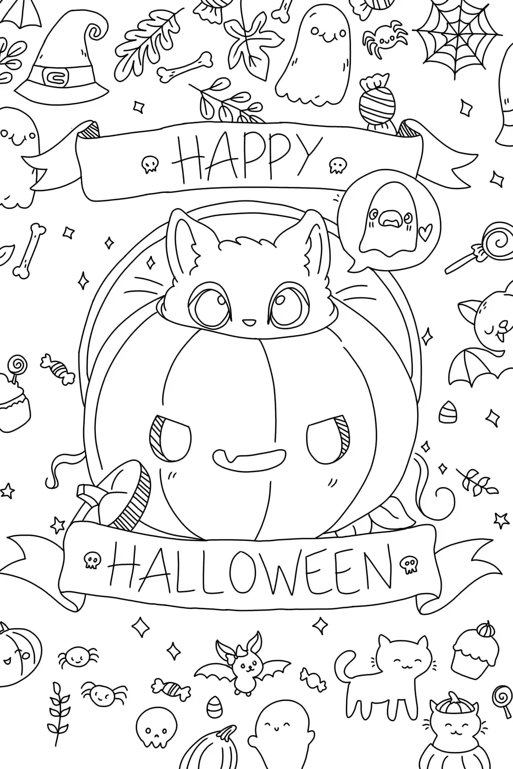 Happy halloween coloring pages for kids