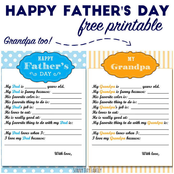 Download Free Printable Fathers Day Gift for Dad & Grandpa | Sunny ...