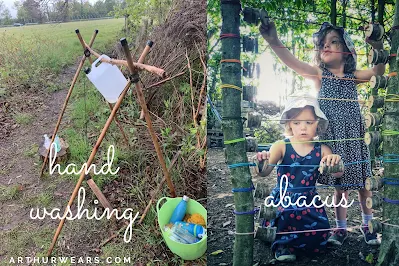 forest school activities hand washing and abacus