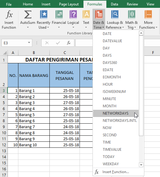 Memilih fungsi dari Function Library