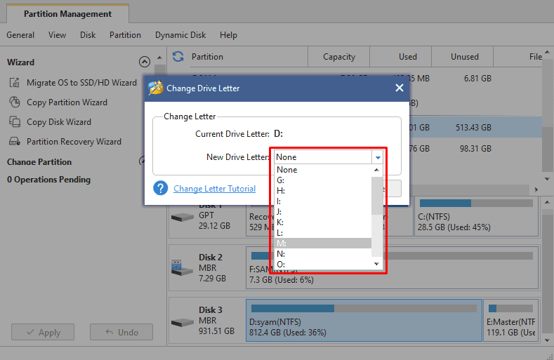 MiniTool Partition New Drive Letter