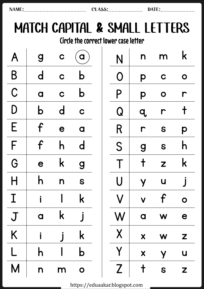 Match Small & Capital Letters Worksheets